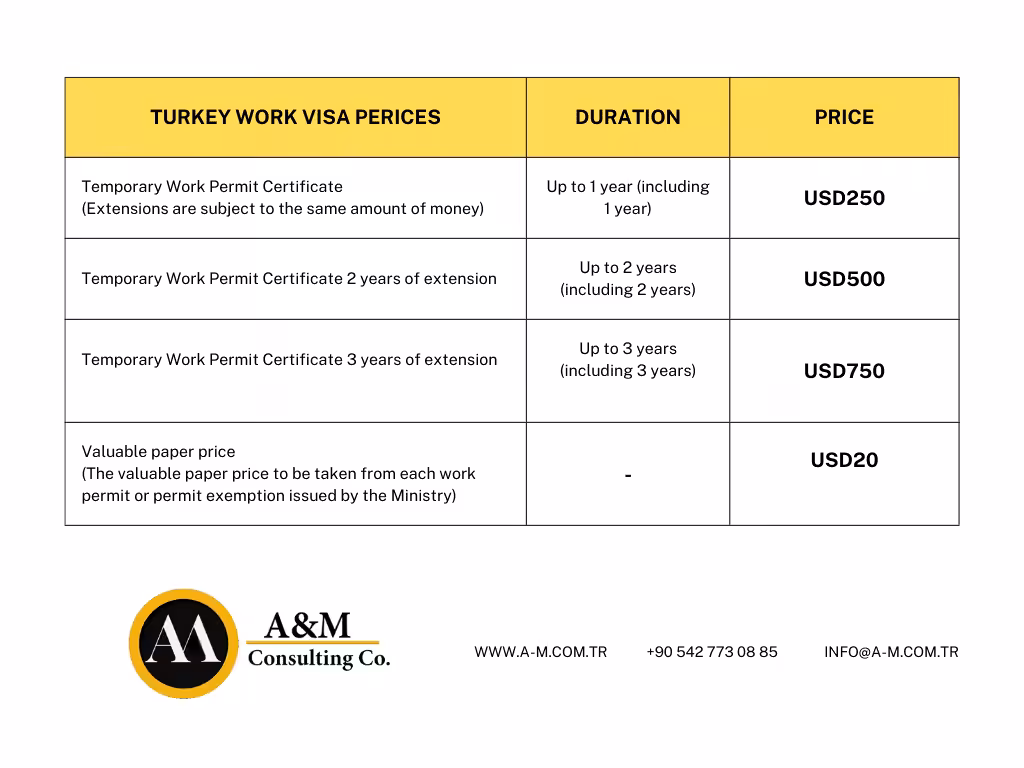 Turkey Work Visa Price