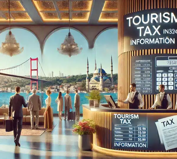 Nominee Shareholder in Turkey 2 a modern and horizontal image representing "Tourism Tax in Turkey," blending the essence of Turkish culture and professionalism