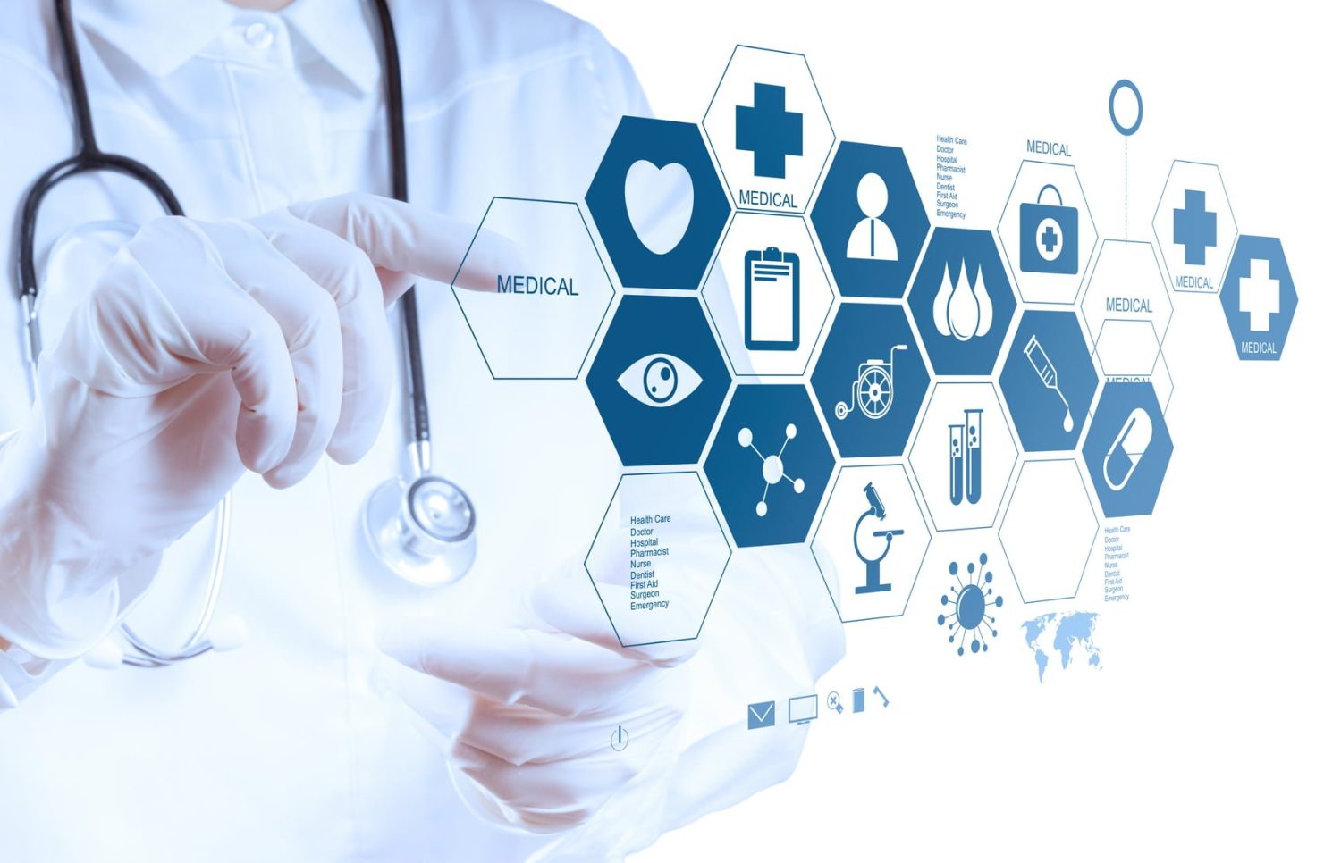 Medicine doctor hand working with modern computer interface as medical concept